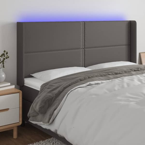 Sängyn pääty LED-valolla, harmaa, 203x16x118/128cm tekonahka