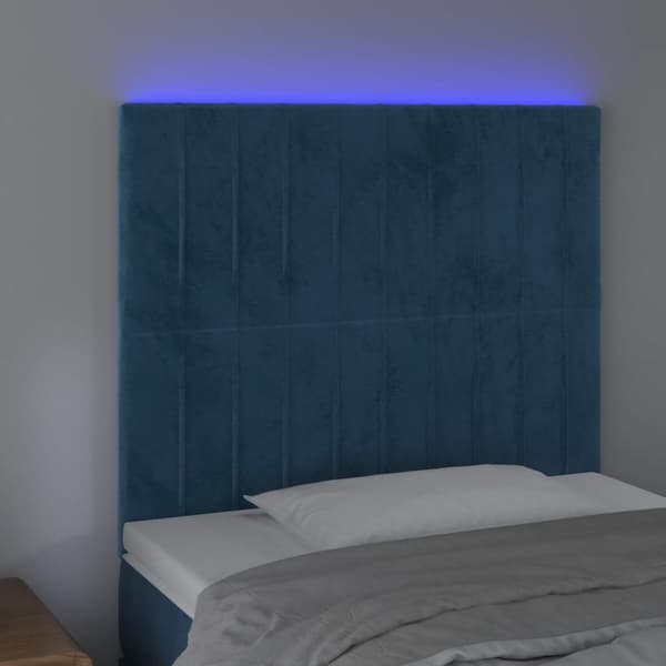 sengegavl med LED-lys 80x5x118/128 cm fløjl mørkeblå
