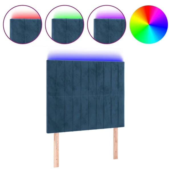 sengegavl med LED-lys 80x5x118/128 cm fløjl mørkeblå