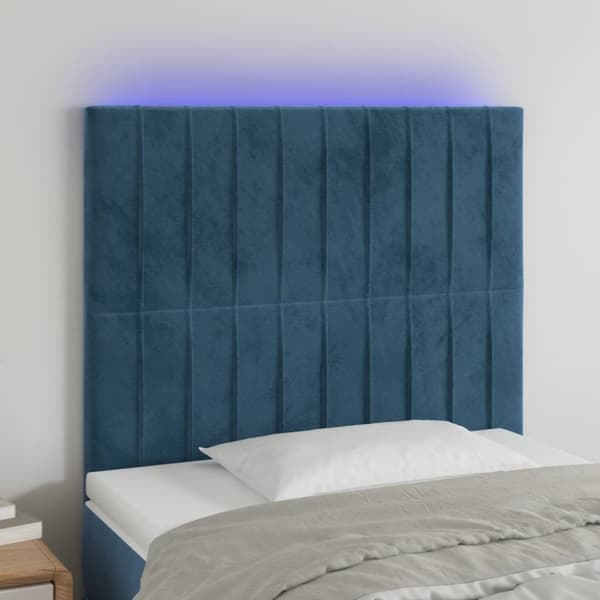 sengegavl med LED-lys 80x5x118/128 cm fløjl mørkeblå