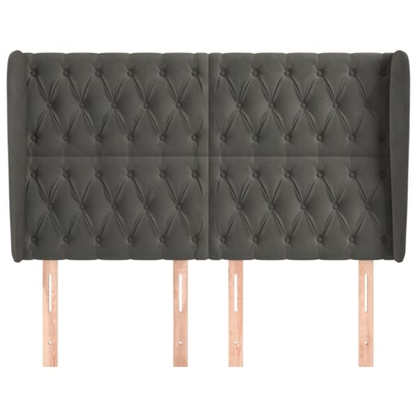 sengegavl med kanter 163x23x118/128 cm fløjl mørkegrå
