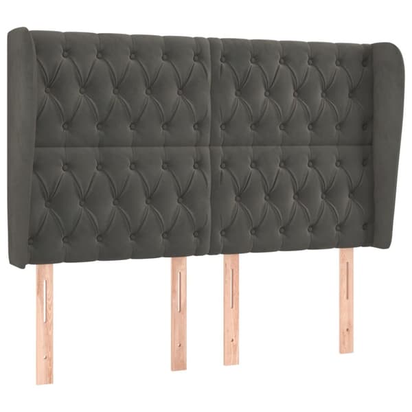 sengegavl med kanter 163x23x118/128 cm fløjl mørkegrå