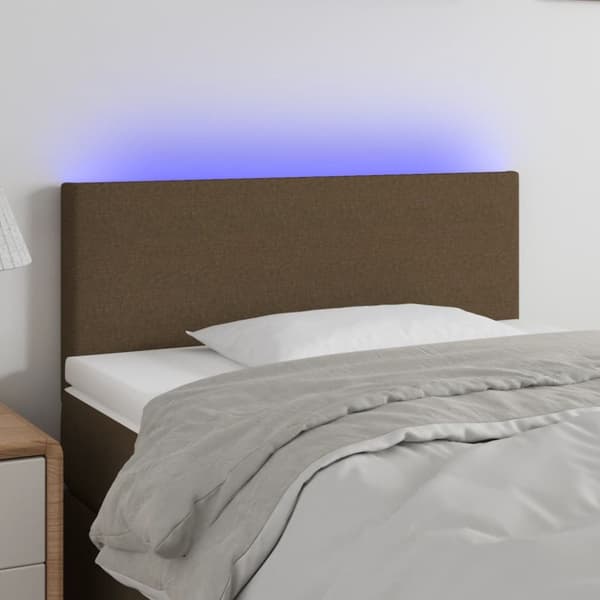 sengegavl med LED-lys 100x5x78/88 cm stof mørkebrun