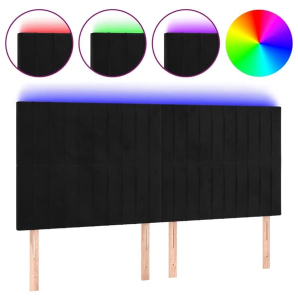 Sängyn pääty LED-valolla, musta, 160x5x118/128 cm, sametti