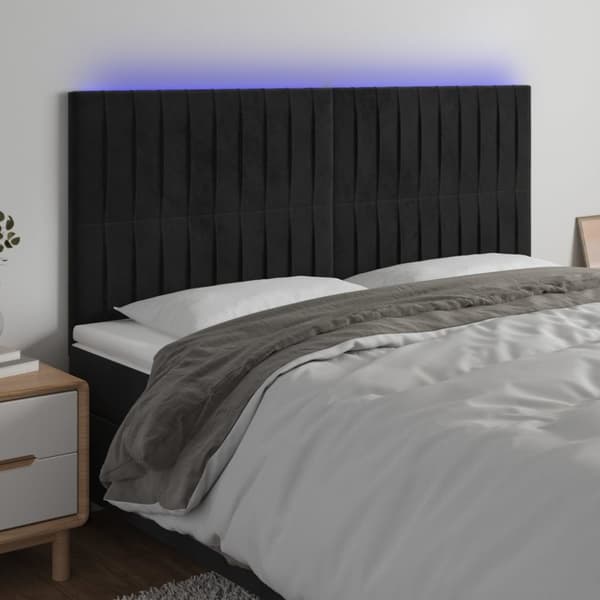 Sängyn pääty LED-valolla, musta, 160x5x118/128 cm, sametti