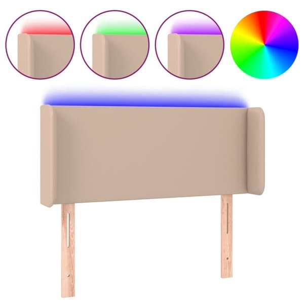 sengegavl med LED-lys 93x16x78/88cm kunstlæder cappuccinofarvet