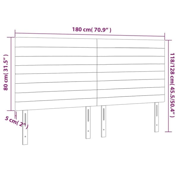 sengegavl med LED-lys 180x5x118/128 cm fløjl mørkegrå