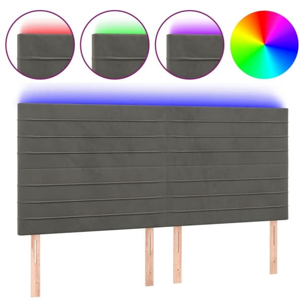 sengegavl med LED-lys 180x5x118/128 cm fløjl mørkegrå