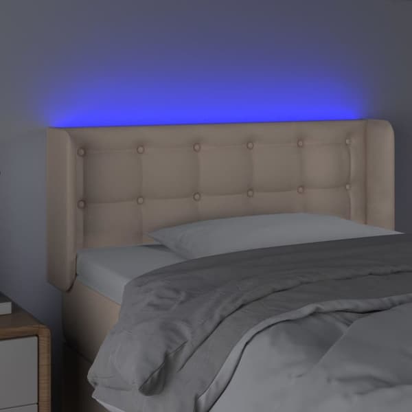 sengegavl med LED-lys 83x16x78/88cm kunstlæder cappuccinofarvet