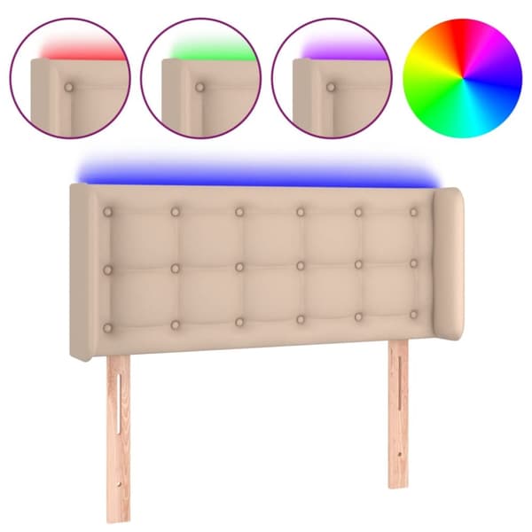sengegavl med LED-lys 83x16x78/88cm kunstlæder cappuccinofarvet