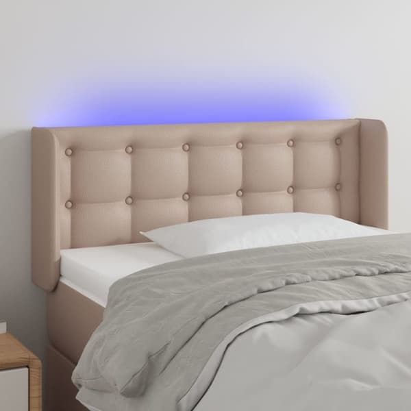 sengegavl med LED-lys 83x16x78/88cm kunstlæder cappuccinofarvet