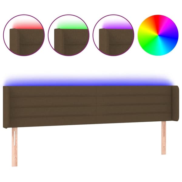 sengegavl med LED-lys 163x16x78/88 cm stof mørkebrun