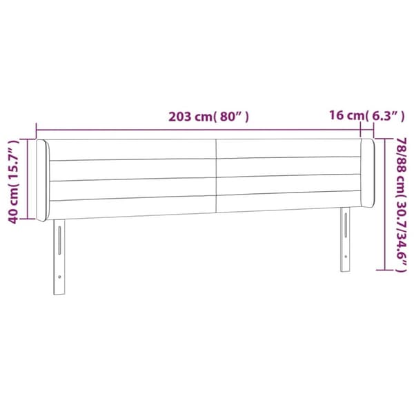 sengegavl med LED-lys 203x16x78/88 cm stof mørkebrun