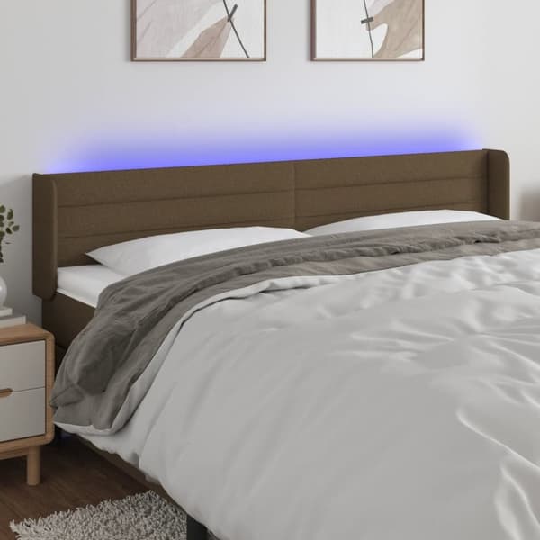 sengegavl med LED-lys 203x16x78/88 cm stof mørkebrun