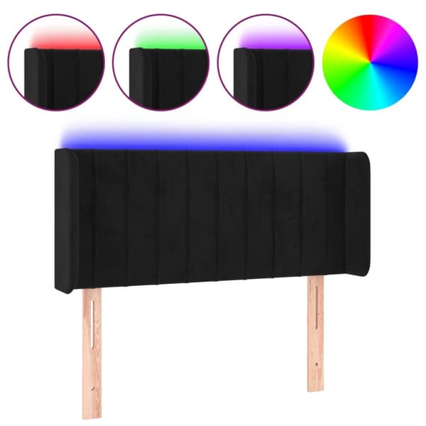 Sängyn pääty LED-valolla, musta, 83x16x78/88 cm, samettia