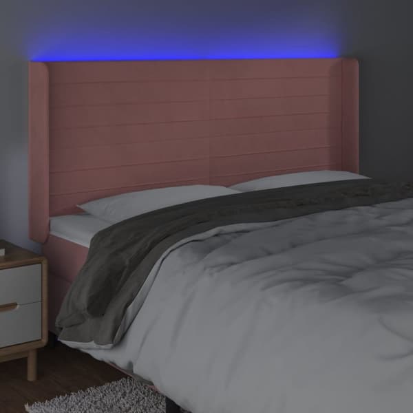 Sänggavel LED rosa 203x16x118/128 cm sammet