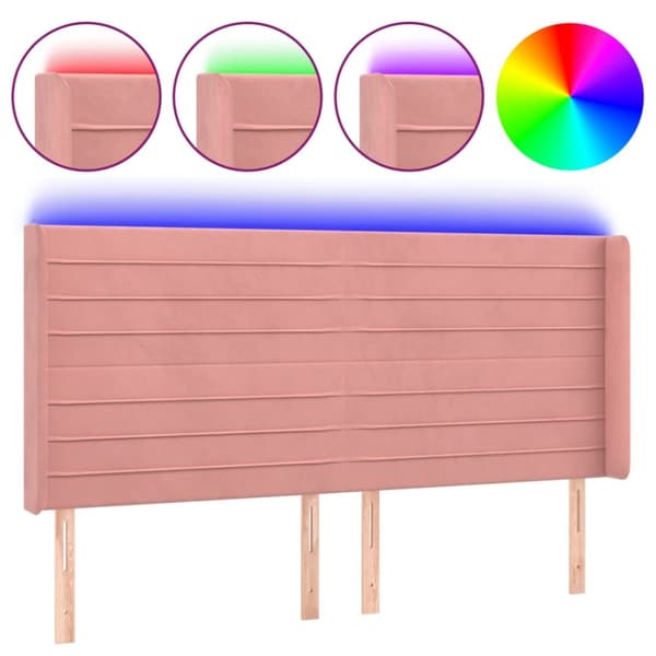 Sänggavel LED rosa 203x16x118/128 cm sammet