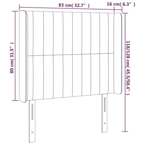 sengegavl med LED-lys 83x16x118/128 cm stof cremefarvet