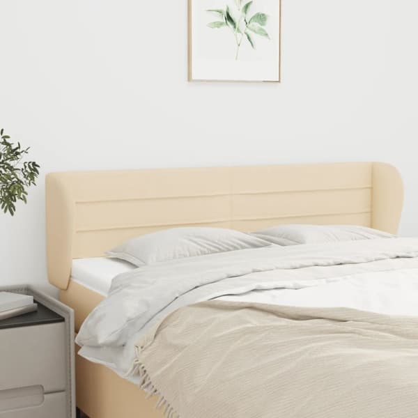 sengegavl med kanter 147x23x78/88 cm stof cremefarvet