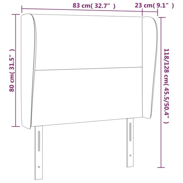 sengegavl med kanter 83x23x118/128 cm stof mørkebrun