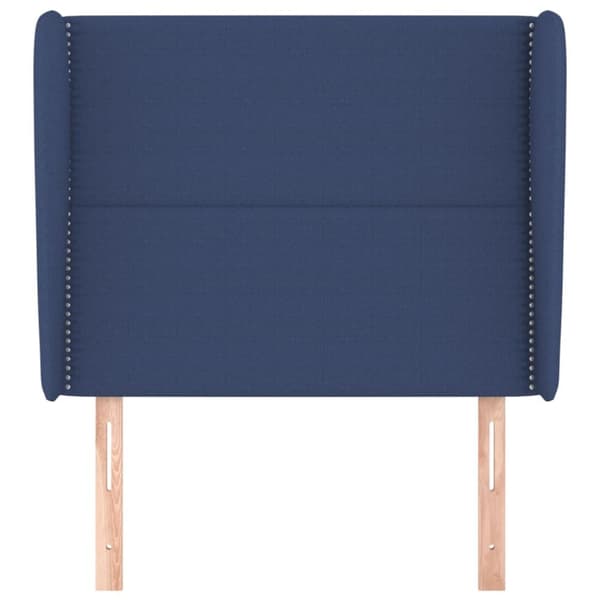 sengegavl med kanter 93x23x118/128 cm stof blå