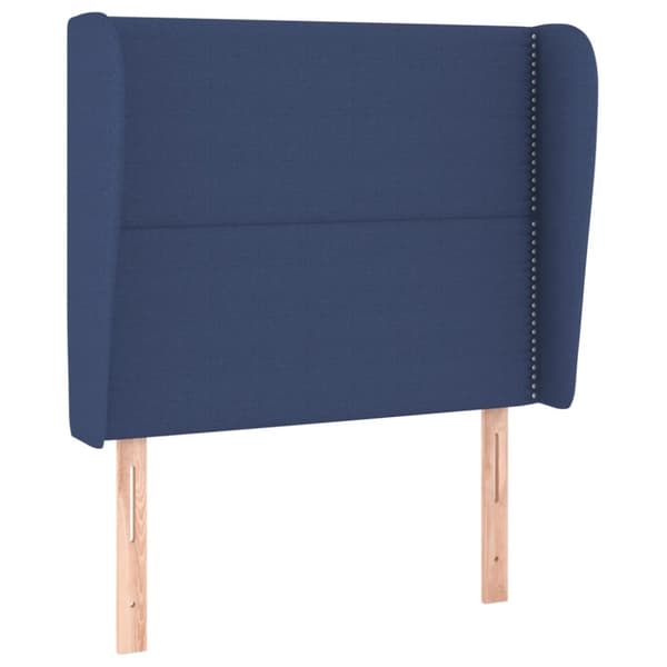 sengegavl med kanter 93x23x118/128 cm stof blå