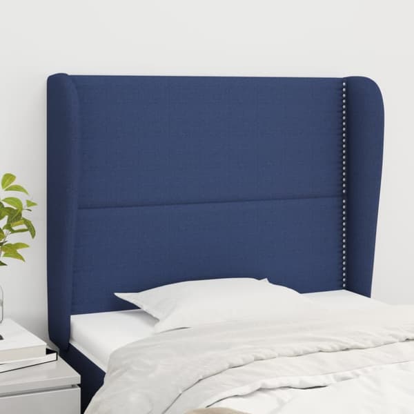 sengegavl med kanter 93x23x118/128 cm stof blå