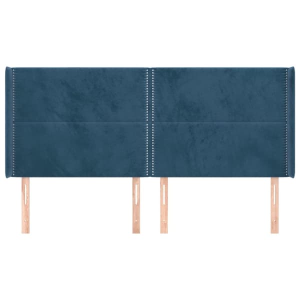 sengegavl med kanter 203x16x118/128 cm fløjl mørkeblå