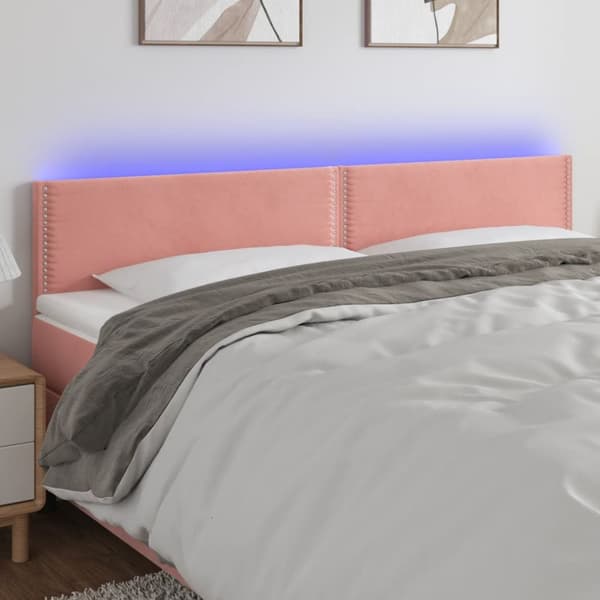 sengegavl med LED-lys 200x5x78/88 cm velour lyserød