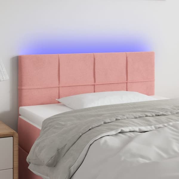 Sängyn pääty LED-valolla, pinkki, 80x5x78/88 cm, sametti