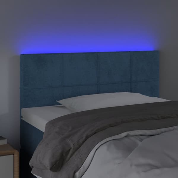 sengegavl med LED-lys 100x5x78/88 cm fløjl mørkeblå