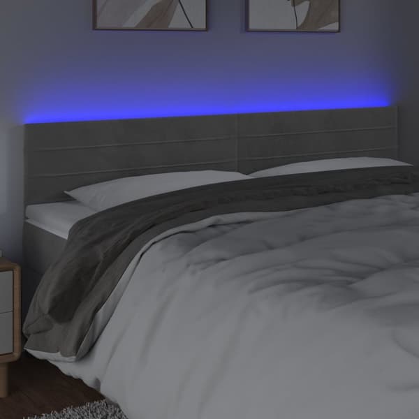 sengegavl med LED-lys 180x5x78/88 cm velour lysegrå