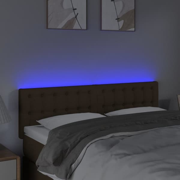sengegavl med LED-lys 144x5x78/88 cm stof mørkebrun