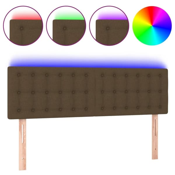 sengegavl med LED-lys 144x5x78/88 cm stof mørkebrun