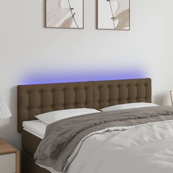 sengegavl med LED-lys 144x5x78/88 cm stof mørkebrun