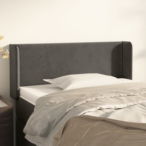 sengegavl med kanter 83x16x78/88 cm fløjl mørkegrå