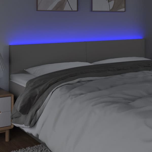 Sängyn pääty LED-valolla, harmaa, 180x5x78/88 cm, keinonahkaa