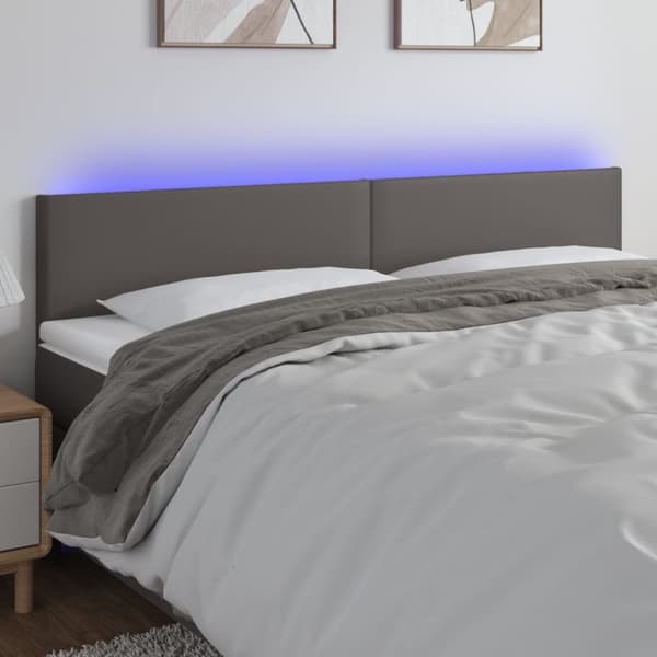 Sängyn pääty LED-valolla, harmaa, 180x5x78/88 cm, keinonahkaa