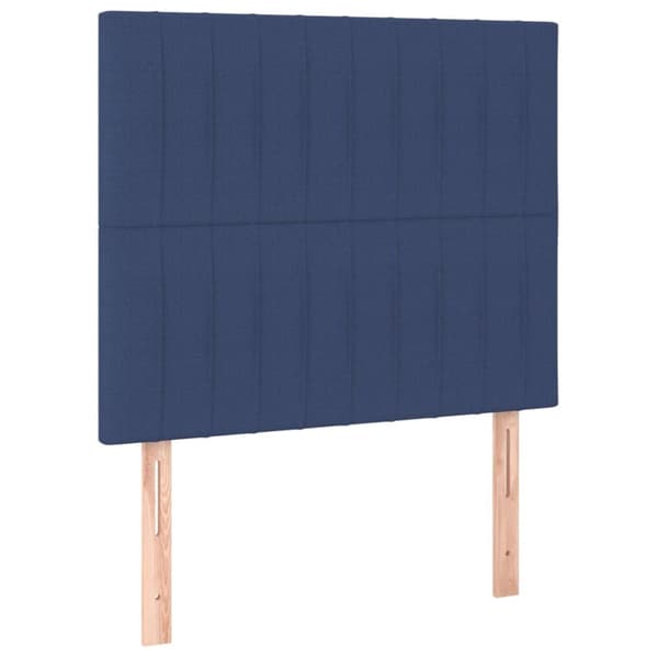 sengegavl med LED-lys 90x5x118/128 cm stof blå
