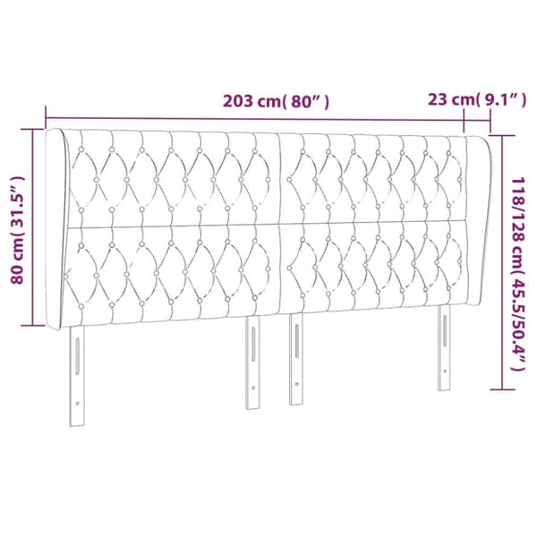 sengegavl med kanter 203x23x118/128 cm stof blå