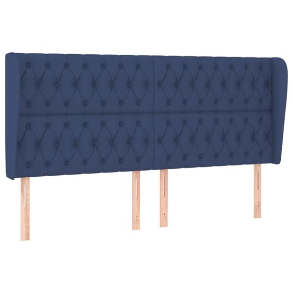 sengegavl med kanter 203x23x118/128 cm stof blå