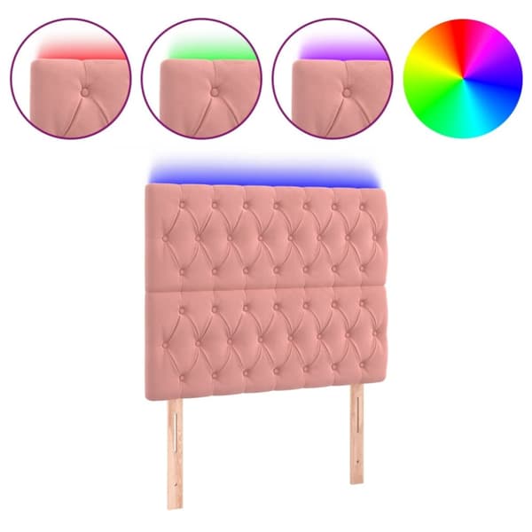Sängyn pääty LED-valolla, pinkki, 100x7x118/128 cm, sametti