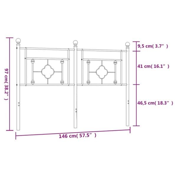 sengegavl 140 cm metal sort