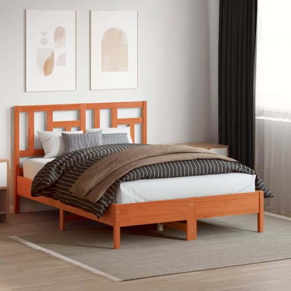 vidaXL sengegavl 140 cm massivt fyrretræ gyldenbrun