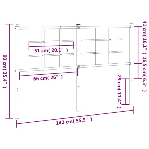 Metallinen sängynpääty musta 135 cm