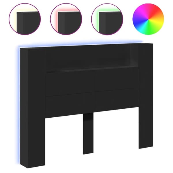 Sängynpäätykaappi LED-valoilla musta 140x16,5x103,5 cm