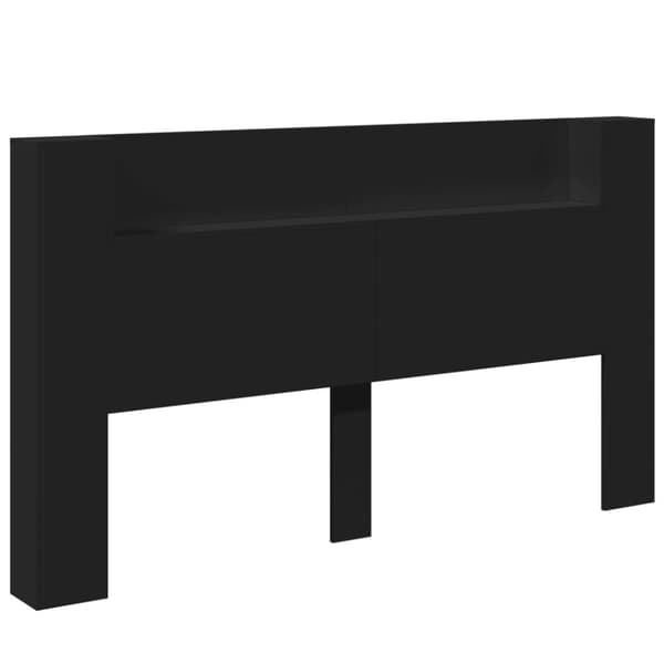 sengegavl med opbevaring og LED-lys 180x16,5x103,5 cm sort