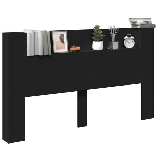 sengegavl med opbevaring og LED-lys 180x16,5x103,5 cm sort