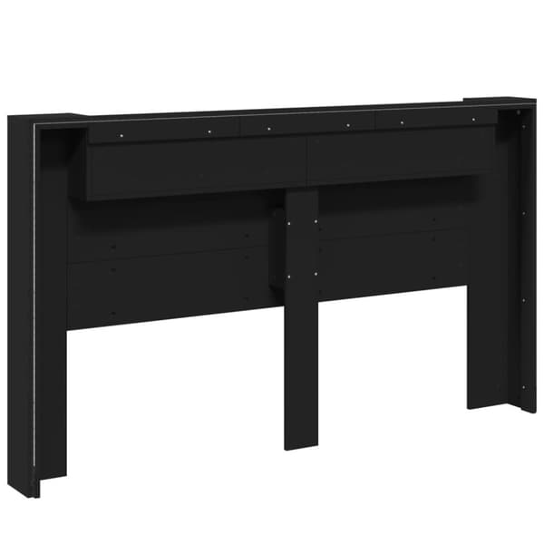 sengegavl med opbevaring og LED-lys 180x16,5x103,5 cm sort