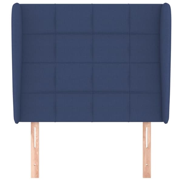 sengegavl med kanter 83x23x118/128 cm stof blå